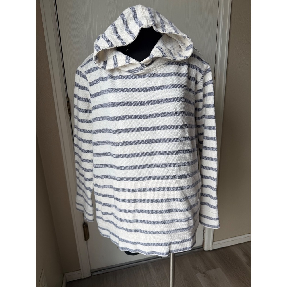 Natural Reflections Mens 1X Striped Cotton Hoodie Blue White Pullover Slub Knit